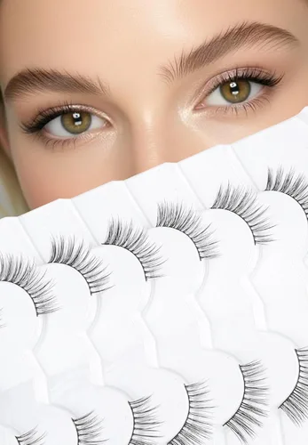 Miniatura 10 de Pestañas postizas de aspecto natural, pestañas postizas de 0.394 pulgadas, pestañas cortas, rizo C, 0.004 in, banda fina, paquete de pestañas