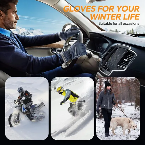 Miniatura 7 de Guantes de invierno impermeables y resistentes al viento para hombres y mujeres, térmicos cálidos para clima frío, agarre de nieve para pantalla