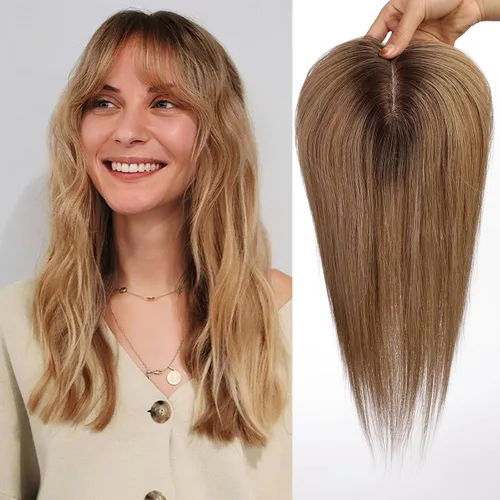 Miniatura 10 de HAIRCUBE Pelucas de cabello humano 100% con flequillo, densidad 150%, base de seda, clip en la parte superior, pelucas de cabello superior