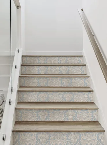 Damask Weaves - Tiras elevadoras de escaleras con aspecto texturizado para despegar y pegar (paquete de 6, 48 pulgadas de ancho x 6 pulgadas de Azul