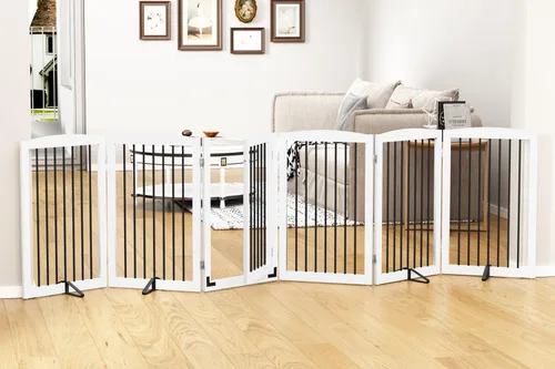 Miniatura 21 de PUPETPO Puertas independientes para mascotas con puerta de paso, valla interior para perros, puerta para perros para la casa, puerta, escaleras, Gris
