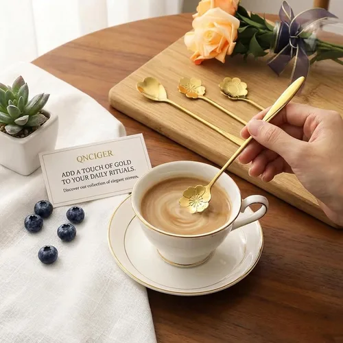 Miniatura 4 de Juego de 4 cucharaditas de café de 7 pulgadas, cucharas de café para bebidas, para postre, café, helado, té (dorado)