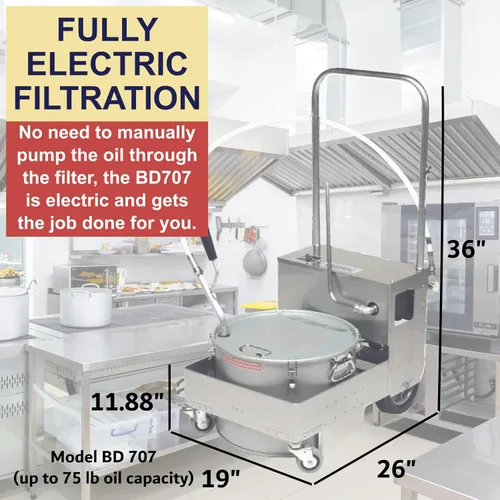 Miniatura 5 de MirOil BD 707 Máquina de filtro de aceite eléctrico y carrito de desecho, máquina de filtro de aceite portátil para grasa de freidora de 75 libras