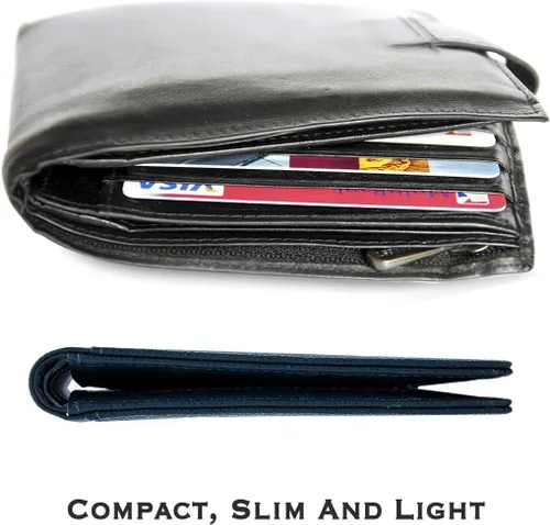 Miniatura 4 de Cartera plegable de bloqueo RFID compacta funcional para hombres, hecha del cuero genuino más fino