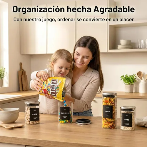 Miniatura 5 de EDELHAUS Contenedores cuadrados de almacenamiento de vidrio con tapas de acero inoxidable, paquete de 12 (4 x 30 onzas, 8 x 17 onzas), tarros