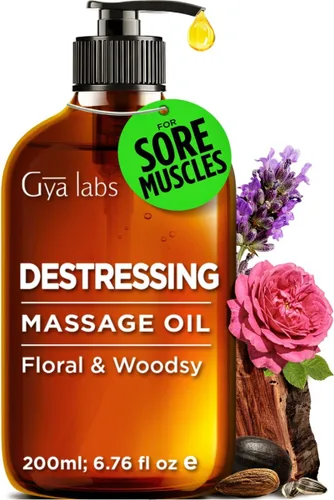 Gya Labs - Aceite de masaje para aliviar el estrés y dormir, aceite corporal con infusión de lavanda y argán orgánico para piel seca, 100 % puro,