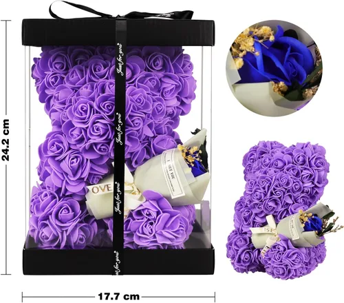 Miniatura 6 de Regalos para madre, regalo de oso de rosas para mujeres, regalos de cumpleaños para novia, esposa, oso de flores con collar "I Love You" en 100