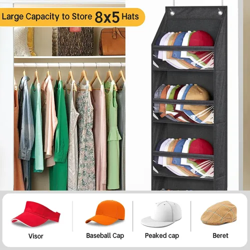 Miniatura 3 de SLEEPING LAMB Organizador de sombreros de puerta estrecha para gorras de béisbol, estante para gorras de béisbol para armario/pared, soporte