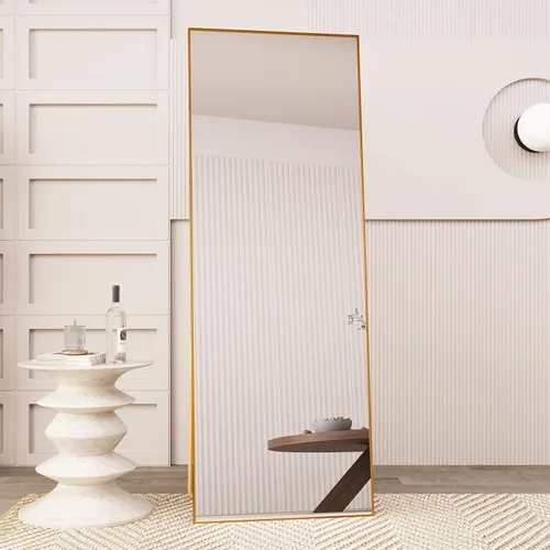 Miniatura 7 de Beauty4U Espejo de longitud completa de 65" x 24" con soporte, espejo de cuerpo completo para montaje en pared dorado, espejo de metal templado