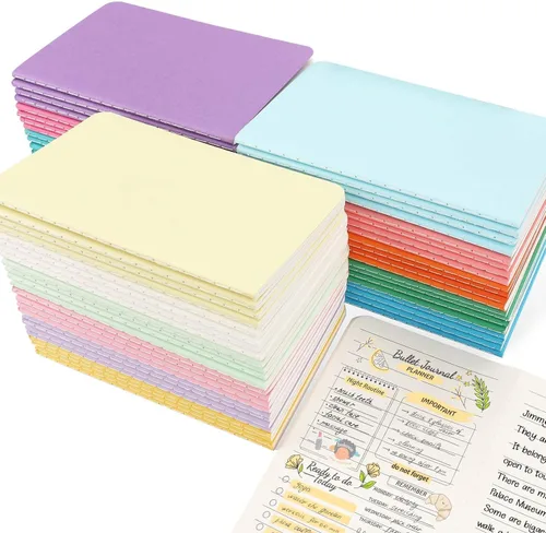Miniatura 16 de Oucaru 64 mini cuadernos a granel, 3.5 x 5.5 pulgadas, 12 colores arcoíris, juego de 60 páginas de papel rayado de bolsillo pequeño, mini cuaderno