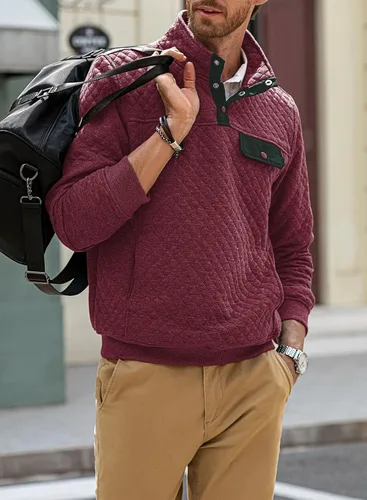 Miniatura 7 de JMIERR Sudadera acolchada para hombre, casual, de manga larga, cuello alto, con botones