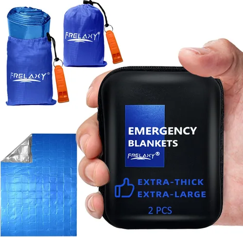 Miniatura 8 de Frelaxy Paquete de 2/4 mantas de emergencia, extra gruesas, extra grandes, con silbatos, bolsas de almacenamiento y funda de EVA
