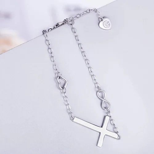 Miniatura 5 de BlingGem - Pulsera de plata esterlina 925, diseño de cruz, símbolo de buena fe, infinito clásico, religioso, multiuso, para mujer, adolescentes