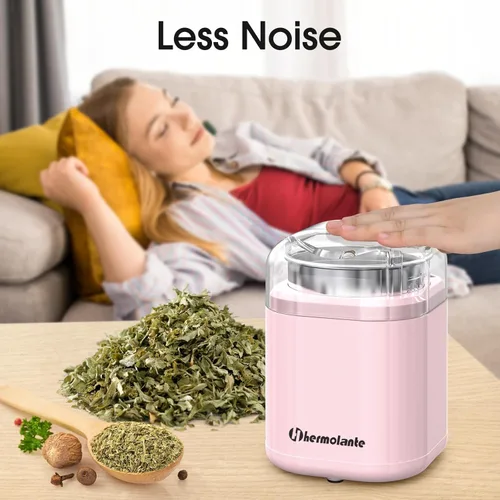 Miniatura 7 de Hermolante Molinillo de hierbas y especias, eléctrico de 200 W con hoja de acero inoxidable, cepillo de limpieza, tamaño compacto de 5.11 pulgadas