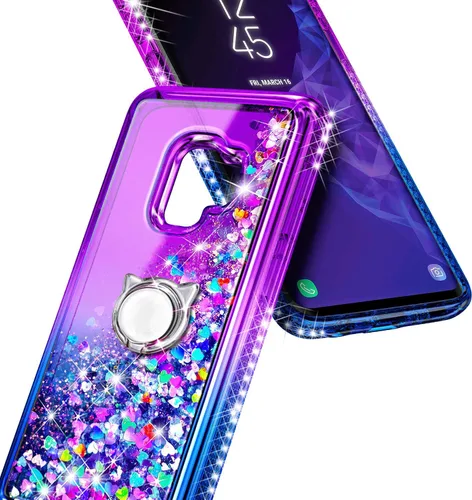 Miniatura 158 de NGB - Funda de teléfono diseñada para Samsung Galaxy S9+ Plus, morado/azul, con purpurina líquida para mujeres y niñas, con protector de pantalla