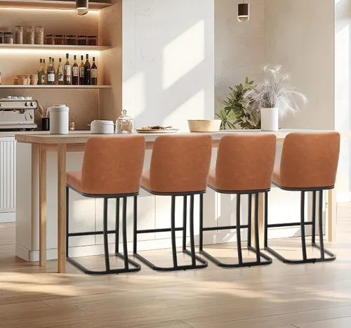 Miniatura 42 de Juego de 2 taburetes de bar de altura de mostrador de color blanco cremoso de 24 pulgadas, modernos taburetes de bar dorados con respaldo tapizado