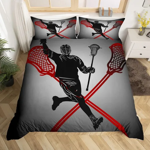 Miniatura 20 de Erosebridal Lacrosse - Funda de edredón para niños y niñas, juego de ropa de cama con temática de juegos deportivos, tamaño individual para adultos
