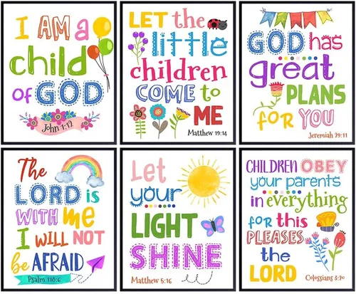 Miniatura 10 de Arte de pared con versículo bíblico, arte de pared de las Escrituras, obra de arte cristiana para niños, dormitorio de niñas, regalos religiosos