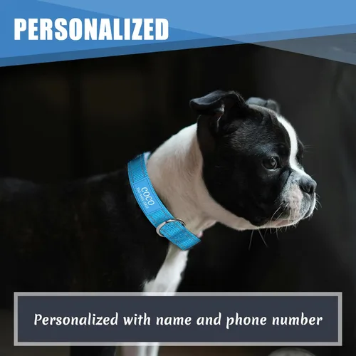 Miniatura 2 de Collares para perros personalizados, nailon reflectante personalizado con nombre de mascota y número de teléfono, ajustable en 5 tamaños y 3