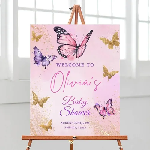 Miniatura 12 de Letrero de bienvenida editable de flores silvestres para baby shower, letrero de mariposa para baby shower, letrero con nombre personalizado