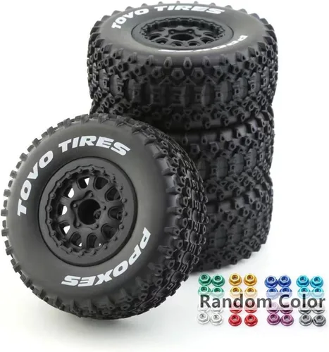 Miniatura 13 de Ruedas y neumáticos para camión de campo corto 1/10 a control remoto con neumáticos hexagonales de 0.472 in a escala 1:10 para automóvil todoterreno