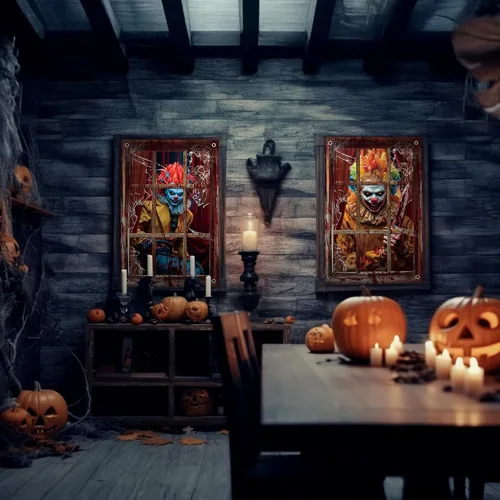 Miniatura 7 de Patelai 4 piezas de cortina de fantasmas espeluznantes de Halloween, decoración de silueta de ventana de Halloween, cubierta de puerta y ventana