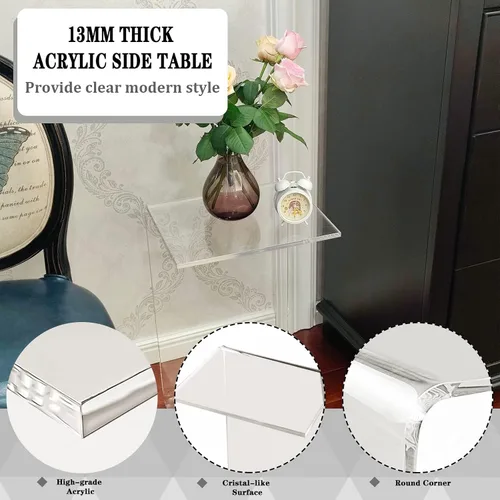 Miniatura 5 de Mesa auxiliar acrílica, 12 pulgadas de profundidad x 20 pulgadas de ancho x 10 pulgadas de alto, mesa auxiliar transparente multiusos en forma de C