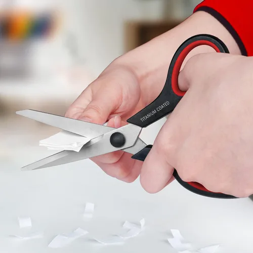 Miniatura 6 de Tijeras multiusos de 8 pulgadas para diestros y zurdos con revestimiento de titanio, tijeras afiladas resistentes para estudiantes de oficina