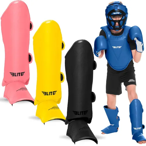 Miniatura 10 de Elite Sports Muay Thai MMA Kickboxing Espinilleras para niños y niñas de 4 a 14 años, protectores de espinillas con protección para el empeine