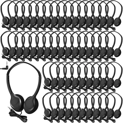 Frienda 48 Pack Classroom Headphones Bulk, Wired School Headsets for Students, Stereo Headphones with 3.5 mm Plug for Classroom, Online Learning,