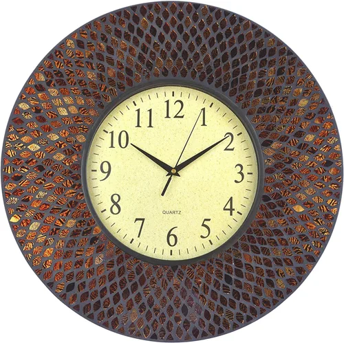 Lulu Decor, reloj de pared de mosaico ámbar báltico, redondo, decorativo, estilo árabe, diámetro 19 pulgadas, tamaño de dial 9 pulgadas, perfecto