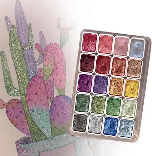 Miniatura 10 de Juego de pintura de acuarela de 12 colores, suministros de dibujo, juego de pinturas de acuarela metálicas brillantes, kit de pintura colorida