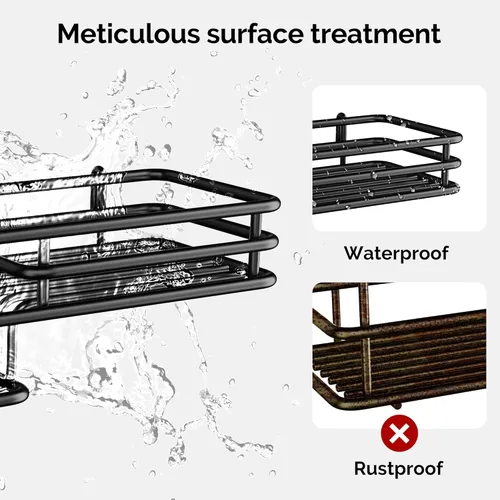 Miniatura 6 de Orimade Organizador de Ducha Sobre la Puerta Ajustable de 3 Niveles Negro, Estante Colgante para Baño a Prueba de Óxido con 4 Ganchos, Organizador