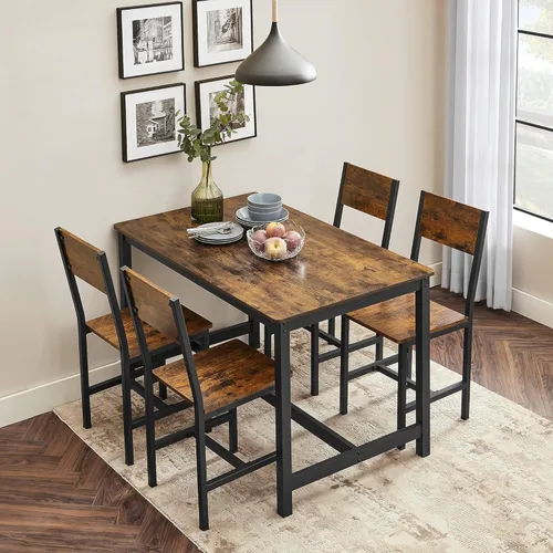 Miniatura 3 de VASAGLE Juego de 2 sillas de comedor, sillas de madera rústica con marco de acero metálico, fácil de montar, asiento cómodo, silla moderna de granja