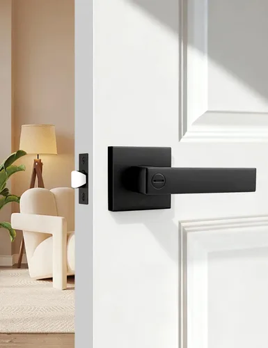 Gobrico 1 paquete de manijas cuadradas de privacidad para puerta en acabado negro mate, manijas interiores sin llave, reversibles para puertas