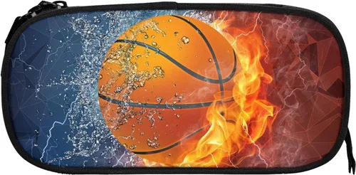 Miniatura 7 de Estuche para lápices de baloncesto para niños y niñas, estuche negro fresco de alta capacidad con cremalleras, caja de lápices deportiva