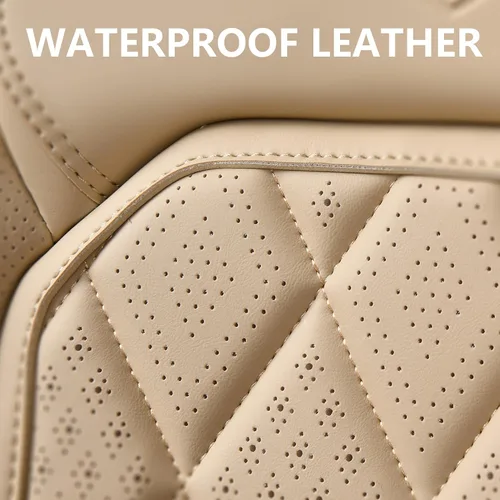 Miniatura 4 de Coverado Fundas de Asientos Delanteros, Funda de Asiento de Cuero Sintético de Lujo Impermeable, Protector de Asiento de Coche Beige, Funda