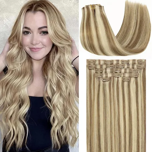 Miniatura 83 de Loxxy Extensiones de cabello humano con clip, sin costuras, 22 pulgadas, color marrón oscuro a castaño oscuro y marrón oscuro, 7 piezas