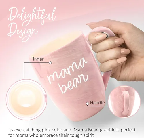 Miniatura 2 de Pavilion - Taza de café grande de cerámica con diseño de texto "Mama Bear", compatible con microondas y lavavajillas, tazas altas de café o té