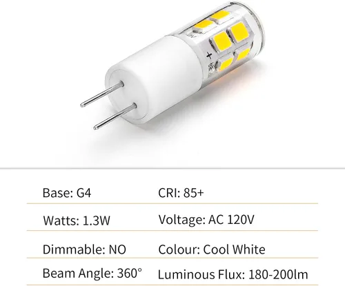 Miniatura 4 de I-SHUNFA Bombilla LED G4 CA 120V Blanco Frío Paquete de 10
