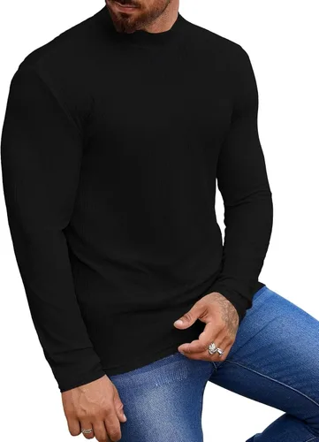 Miniatura 2 de Camisas casuales de cuello alto falso para hombre, de manga larga, suaves y transpirables