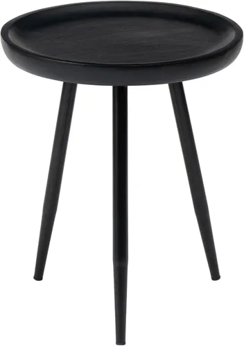MH London Lydia - Mesa auxiliar redonda pequeña y mesa auxiliar de madera maciza, parte superior negra con patas de metal negro, mesita de noche,