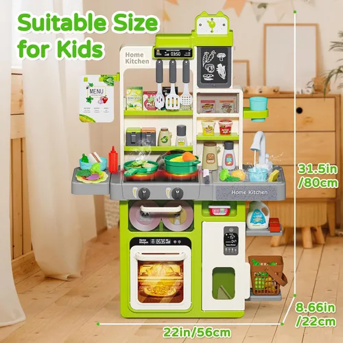 Miniatura 7 de Letapapa Juego de Cocina para Niños, Juguetes de Cocina con Sonido y Luz Realistas, Estufa de Cocina, Fregadero, Comida de Juego y Accesorios