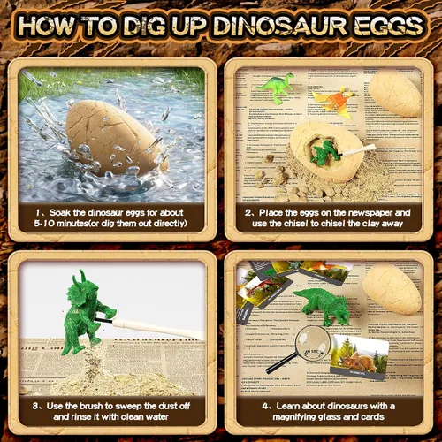 Miniatura 3 de Uregoio Kit de Excavación de 12 Huevos de Dinosaurio Juguetes para Niños, Kit de Excavación Sorpresa de Huevos de Dinosaurio con Lupa, Regalos