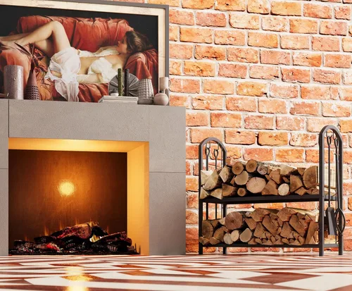 Miniatura 7 de Fire Beauty - Soporte para leña de chimenea con 5 piezas, soporte para troncos con juego de herramientas de 4 piezas, soporte para leña