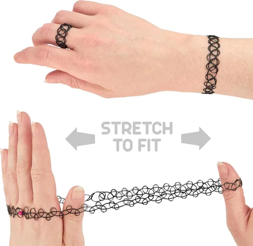 Miniatura 3 de EXPRESSIONS Colección de Joyería Elástica para Tatuajes de 3 Piezas Surtidas - Conjunto de Collar Gargantilla de Tatuaje, Pulsera y Anillo