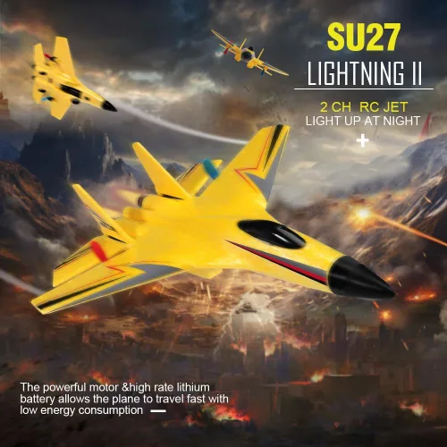 Miniatura 9 de SU-27 Avión RC de 2.4 GHz, avión de control remoto de 2 canales con luces nocturnas giroscopio y 2 baterías, fácil de volar para adultos, Su27