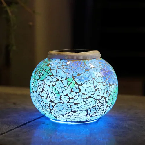 WSgift Farolas de Jardín de Mosaico de Vidrio con Cambio de Color, Alimentadas por Energía Solar, Recargables, Luces de Mesa Solares, Luces de Noche