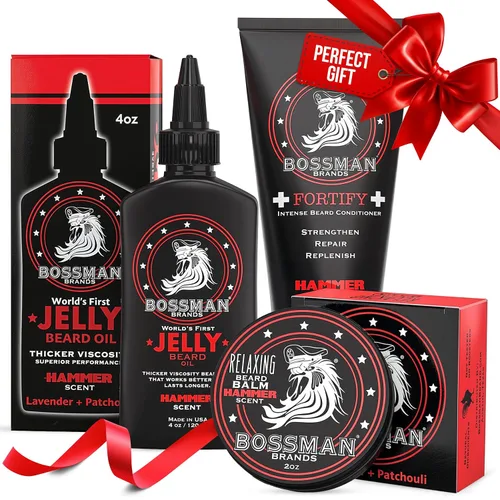 Miniatura 8 de Bossman Essentials Kit de barba para hombres, juego de 3, gelatina de aceite para barba, crema acondicionador fortificante, bálsamo para barba