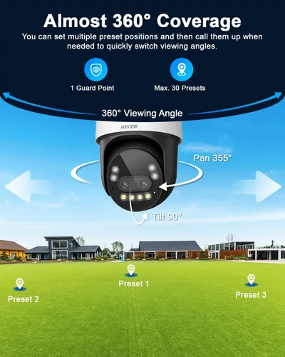 Miniatura 5 de Cámara de seguridad HXVIEW 4K PTZ para exteriores con zoom híbrido rápido de 10X, 355° de panorámica y 90° de inclinación, cámara WiFi de 8MP